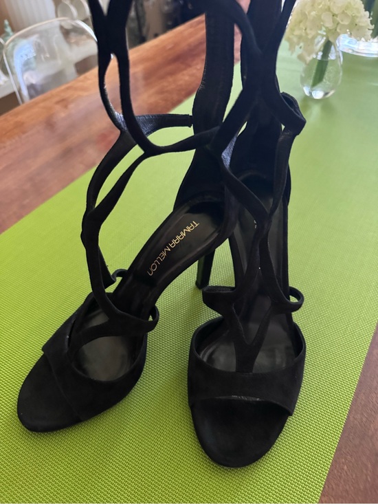 Tamara Mellon Shoes - Tamara Mellon Black Suede Sculptural Strappy High Heels